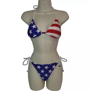 Venus B 6 Badeanzug String Bikini Triangel sexy amerikanische Flagge rot weiß blau USA - Bild 1 von 23