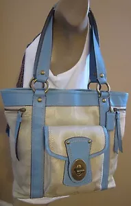 Borsa da lavoro Coach 13103 firmata pelle blu kaki $428 PRISTINA - Foto 1 di 12