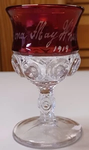 Vintage Ruby Flash Stained Red Pressed Cordial Wine Glass mona may whitmer 1919 - Picture 1 of 4