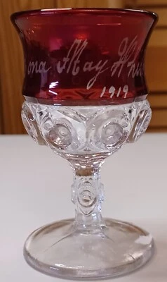 Vintage Ruby Flash Stained Red Pressed Cordial Wine Glass mona may whitmer 1919 - Image 1 of 4
