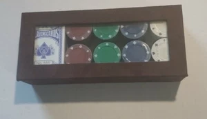 80 Piece Poker Chips W/ 2 Decks Cards Professional In Case Green Blue White NEW - Picture 1 of 20