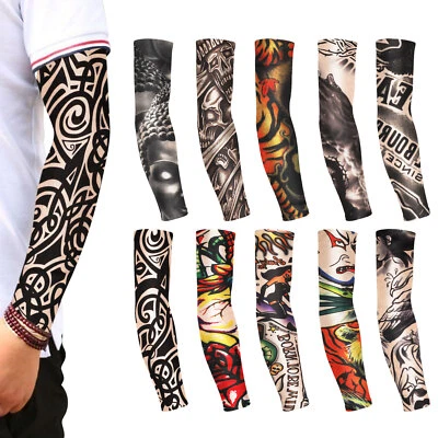10 PCS Tattoo Cooling Arm Sleeves Cover Basketball Golf Sport UV Sun Protection - Image 1 of 4