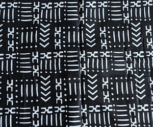 African Fabric 1/2 Yard Cotton Wax Print Ankara BLACK WHITE Tribal Ethnic BTHY - Picture 1 of 3