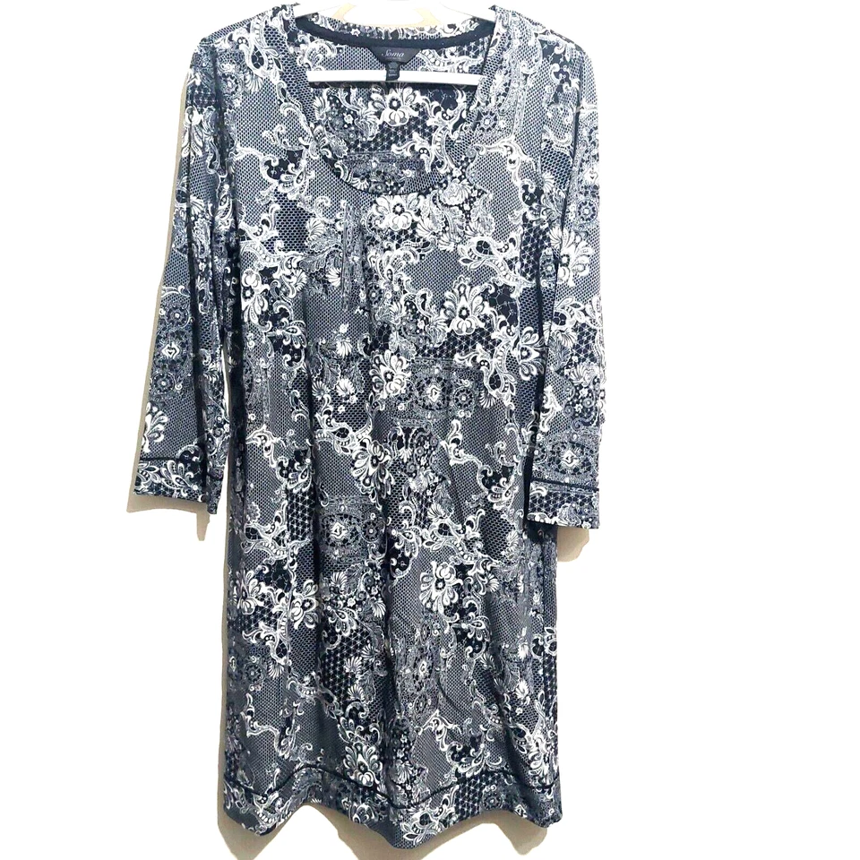 Soma Intimates Womens Sm Sleepwear Lounge Dress Stretch 3/4 Sleeve Black White - Image 1 of 4