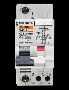 MERLIN GERIN 32 AMP CURVE C 10kA 30mA DOUBLE POLE RCBO TYPE AC 127V V40H 26898 - Picture 1 of 6
