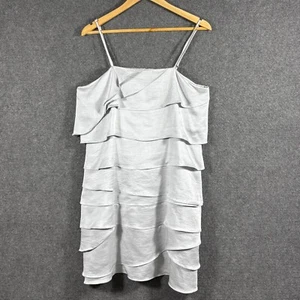 Wish Dress Size 12 NWT Metallic Silver Sleeveless Ruffle Layers Knee Length - Picture 1 of 13