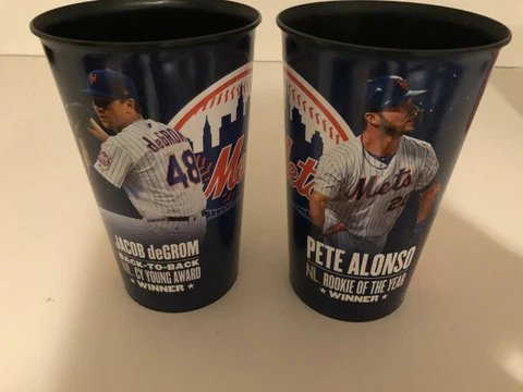 TWO (2) NEW Jacob DeGrom Pete Alonso Tumbler Cups 2020 New York Mets CitiField Cover