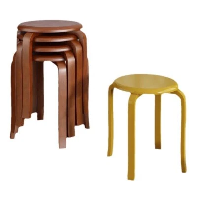 Reinforced storage high stool, curved wooden round stool, multi-layer solid wood - Image 1 of 4