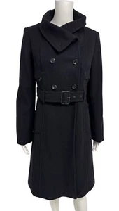 BCBGMAXAZRIA Women's Virgin Wool Blend Black Belted Pea Coat size S - Picture 1 of 14