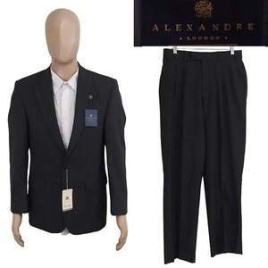 NEW Alexandre Two Piece 2 Button Gray Stripe Wool Suit 36R Pleated Pants 31X30 - Picture 1 of 15