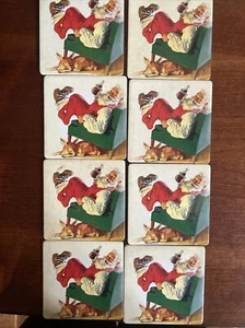 Coca Cola Memorabilia -Set of 8 Christmas Coasters Santa Vintage Cork Backed - Picture 1 of 3