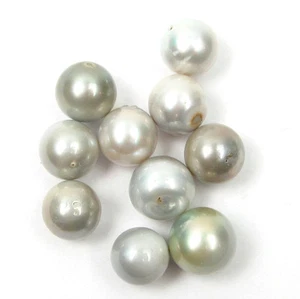 10 Stück ungebohrte 11-12 mm lose runde hellsilberne/graue Tahitiperlen - Bild 1 von 2