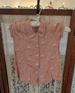 Vintage Childs 30's - 50's Young Girl Cotton Floral Blouse Pink Floral Lot #4 - Picture 1 of 8