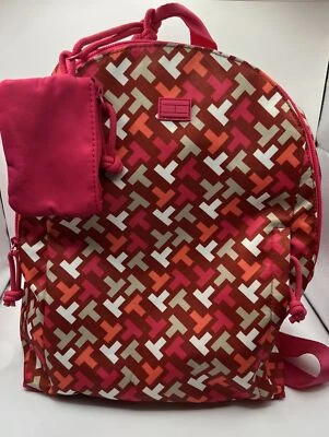 Bolso Mochila TOMMY HILFIGER Logo Mediano Cúpula Rosa Naranja Rojo Multicolor ¡Bonito! Foto 1 de 4