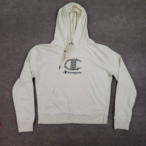 OFF WHITE Felpa Champion donna media avorio pullover con cappuccio manica lunga casual spell out