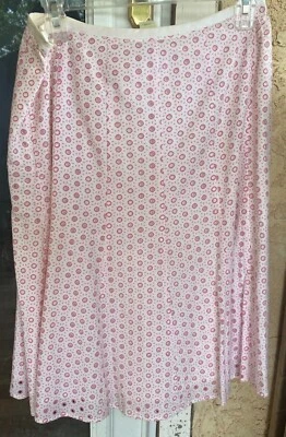 Sigrid Olsen Size 8 Skirt Pink & White Filigree Circles - Image 1 of 4