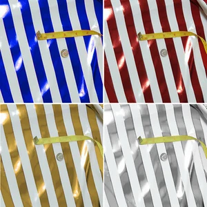 Metallic Foil 20mm Stripe Stretchy PU Vinyl Faux Leather Fabric Waterproof 54'w - Picture 1 of 37