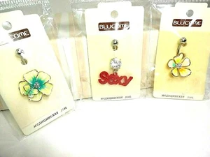 TOTAL 3 SET = 3 JEWELRY BELLY BUTTONS, "FLOWERY" & "SEXY" BELLY PIERCING . - Picture 1 of 4