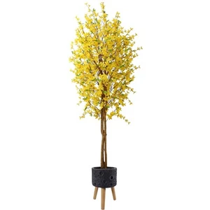 150cm Artificial Forsythia Tree with Yellow Silk Blossoms in Large Lunar Planter - Picture 1 of 8