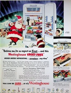 1951 Westinghouse Frost Free Refrigerator Christmas Santa Vintage 1950s Print Ad - Picture 1 of 1