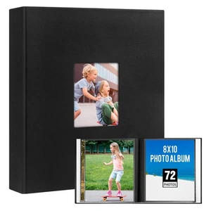 Photo Album 8x10 Holds 72 Photos Leather Cover 8x10 Photo Album with Front W - Picture 1 of 7