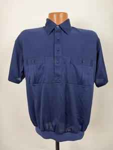 Vintage 90s Polo Shirt Men Medium Navy Ribbed Banded Bottom Minimal Palmland EUC - Picture 1 of 13