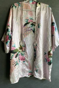 Lotto di 2 kimono in seta - senza cinture - pavoni fiore di loto - Foto 1 di 10