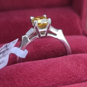 Anillo de compromiso de diamantes NARANJA de corte redondo natural genuino de 1,15 quilates, oro blanco de 14 k - Imagen 1 de 24