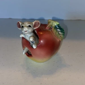 Ratón de cerámica vintage de mediados de siglo con soporte para palillo de dientes Apple Japón - Imagen 1 de 7