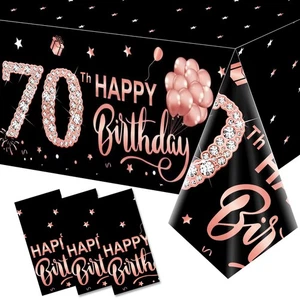 3 Pack 70th Birthday Tablecloth Decorations for Women, Rose Gold Happy Sevent... - Picture 1 of 6