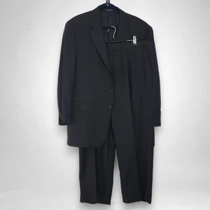 Vintage Ralph Lauren Chaps Suit Men 46 Reg 40x27 Navy Tonal Stripe Wool Cashmere - Picture 1 of 24