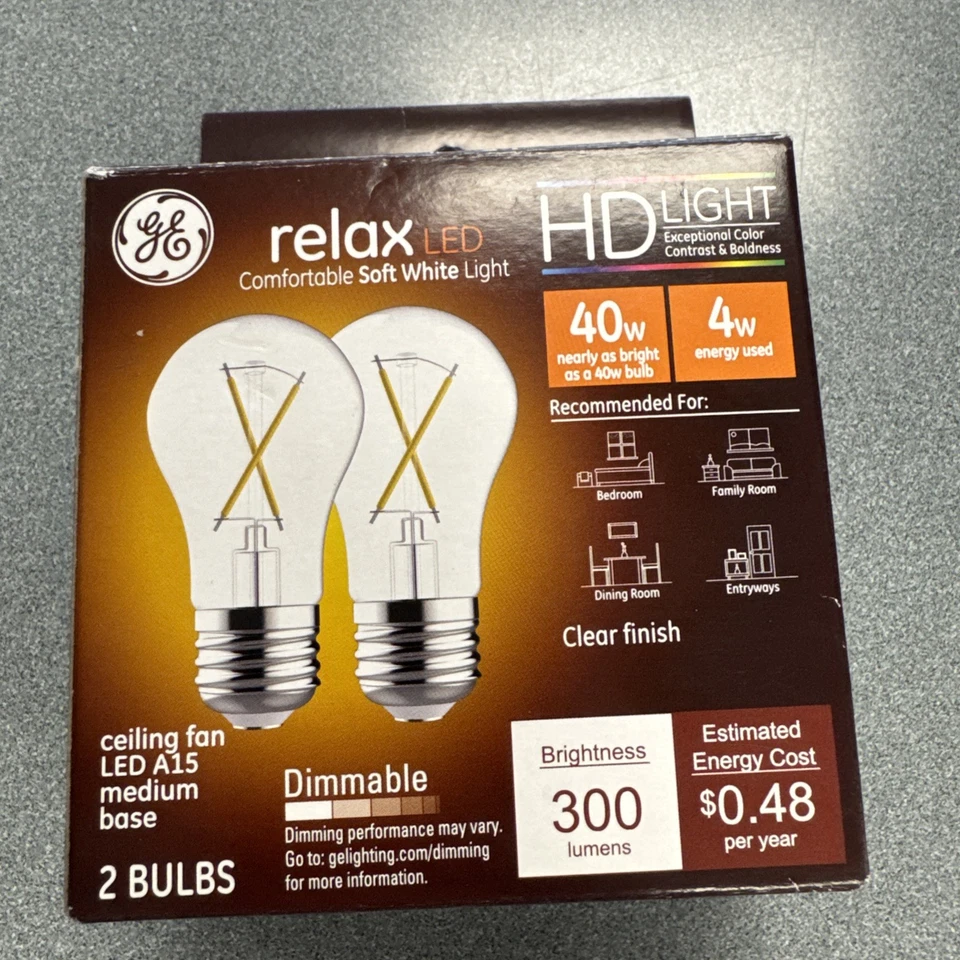 GE Relax LED Soft White Light A15 Ceiling Fan, 320 Lumens 40w, 2 Bulbs-FREE SHIP - Image 1 of 2