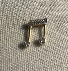 Ciondolo pendente nota musicale oro giallo massiccio 10 carati diamanti naturali chips 0,8 grammi - Foto 1 di 4