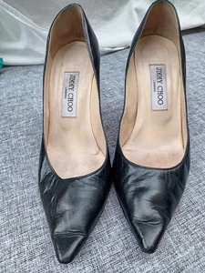 Jimmy Choo Women's High Heel Black Leather Shoes Size UK 4.5 EU 37.5 - Picture 1 of 7