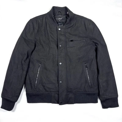 Jaqueta utilitária masculina bombardeiro isolada mistura de lã preta rebite média - Imagem 1 de 4