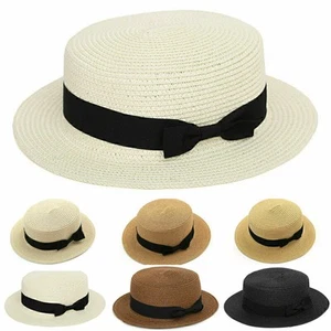 Womens Beach Bucket Hat Floppy Summer Short Wide Brim Sun Protection Straw Cap - Picture 1 of 14