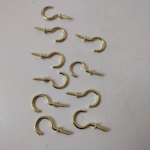 Brass Cup Hooks, Qnty. 10, 7/8" X 1-25/64" L - Picture 1 of 7