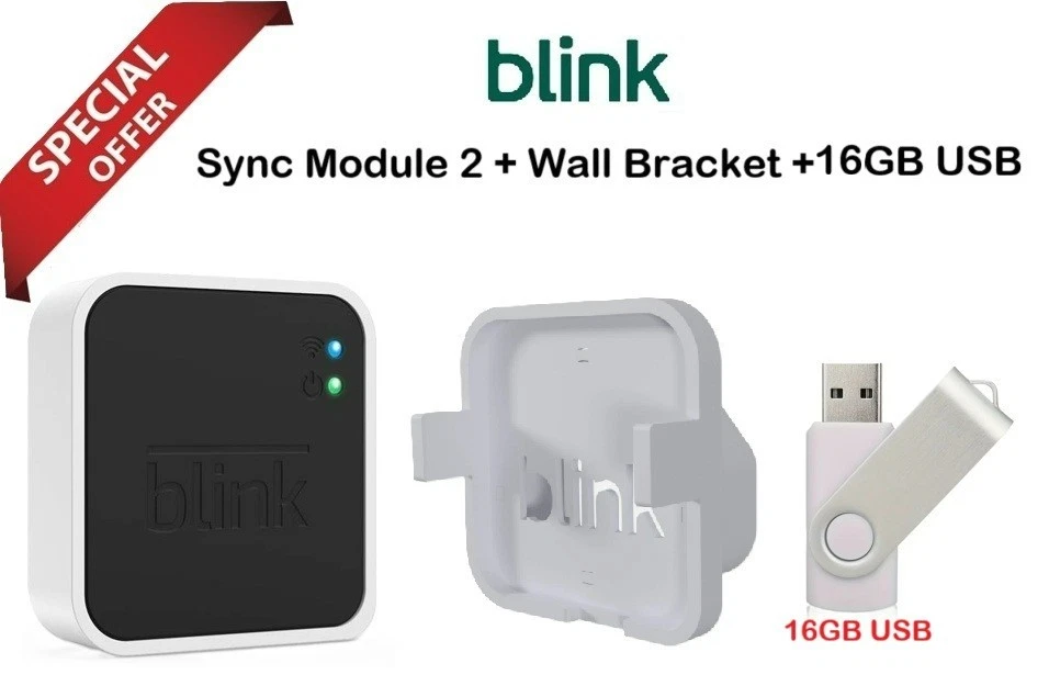 Módulo Blink Sync 2 + Soporte de pared + USB de 16 GB para sistema de seguridad para el hogar Amazon