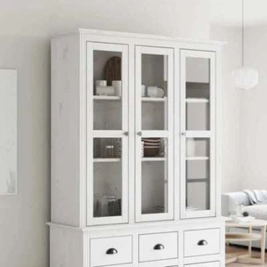 Vitrinenschrank mit Glastüren BODO Weiß Massivholz Kiefer - Bild 1 von 9
