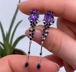 Earrings with Amethyst and Spinel natural gemstones, Silver 925, Gold plated - Picture 1 of 3