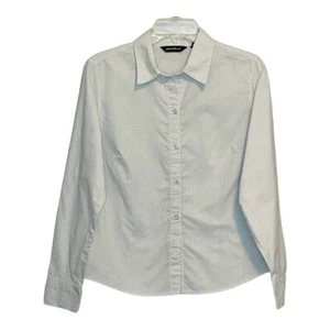 EDDIE BAUER GESTREIFT BUTTON DOWN DAMEN WEISS HELLBLAU 100% BAUMWOLLE GRÖSSE MEDIUM - Bild 1 von 7