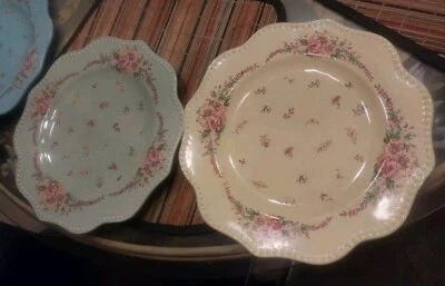 4 Certified International April Cornell Pink Yellow Green Blue Dinner Bowls - Image 1 of 4