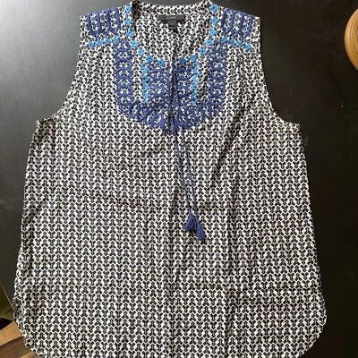 Blusa sin mangas J Crew azul bordada talla 8 túnica boho Foto 1 de 4