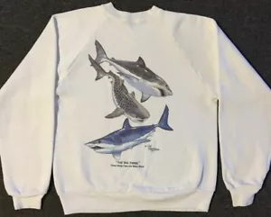 Vtg 80s Kids Shark Art Faded Sweatshirt XL USA Animal Beach Surf Fish Grunge 90s - Picture 1 of 11