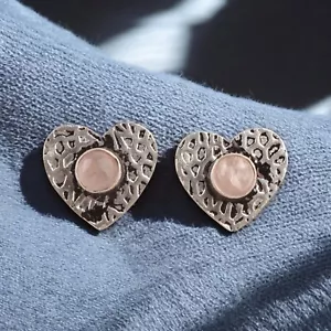 Womens day Deal 925 Silver Round Rose Quartz Gemstone Bezel Stud Post Earrings - Picture 1 of 4