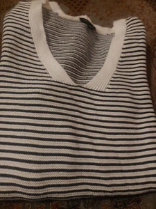 TALBOTS WOMEN'S SZ S PULLOVER SWEATER TOP BLACK & WHITE STRIPES Long Sleeve NWOT - Picture 1 of 12
