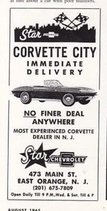 RARE 1965 Corvette Car Print-Ad / Star Corvette City / East Orange NJ - Bild 1 von 1