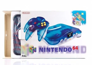 Consola Nintendo 64 + Paquete Super Mario 64 - Consola N64 EMBALAJE ORIGINAL PAL Azul Transparente - Imagen 1 de 24