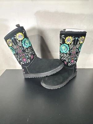UGG Australia Juliette Floral Bordado Negro Gamuza Mujer Talla 9 De Colección Y2K Foto 1 de 4