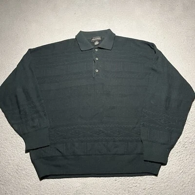 Pullover tejido con cuello Cosby de lana texturizada verde XL de colección Conte di Milano para hombre Foto 1 de 4